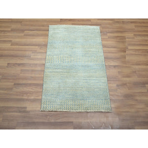 2'x3' Light Blue, Tone on Tone, Lush and Plush, Hand Knotted, Modern Grass Design, Wool with touch of Silk, Sample, Mat, Oriental Rug FWR459210