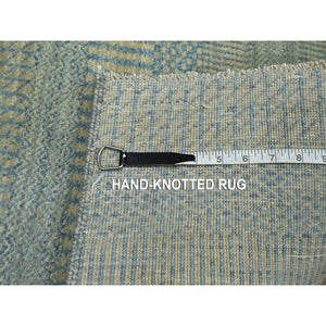 2'x3' Light Blue, Tone on Tone, Lush and Plush, Hand Knotted, Modern Grass Design, Wool with touch of Silk, Sample, Mat, Oriental Rug FWR459210