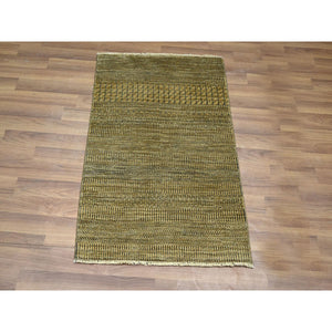 2'x3' Honey Brown, Lush And Plush, Wool With Touch Of Silk, Tone On Tone, Hand Knotted, Modern Grass Design, Sample, Mat, Oriental Rug FWR459216