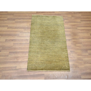 2'x3' Honey Brown, Modern Grass Design, Lush And Plush, Hand Knotted, Wool With Touch Of Silk, Tone On Tone, Sample, Mat, Oriental Rug FWR459222