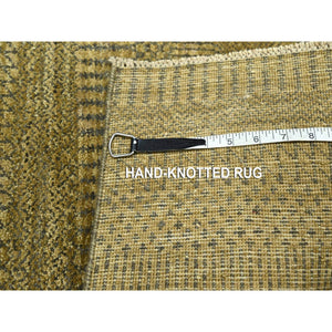 2'x3' Honey Brown, Modern Grass Design, Lush And Plush, Hand Knotted, Wool With Touch Of Silk, Tone On Tone, Sample, Mat, Oriental Rug FWR459222