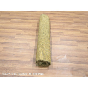 2'x3' Honey Brown, Modern Grass Design, Lush And Plush, Hand Knotted, Wool With Touch Of Silk, Tone On Tone, Sample, Mat, Oriental Rug FWR459222