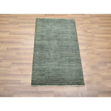 Load image into Gallery viewer, 2&#39;x3&#39; Sage Green, Modern Grass Design, Sample, Wool With Touch Of Silk, Tone On Tone, Lush And Plush, Hand Knotted, Sample, Mat, Oriental Rug FWR459228