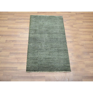 2'x3' Sage Green, Modern Grass Design, Sample, Wool With Touch Of Silk, Tone On Tone, Lush And Plush, Hand Knotted, Sample, Mat, Oriental Rug FWR459228