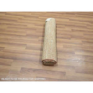 2'x3' Beige, Wool With Touch Of Silk, Tone On Tone, Lush And Plush, Hand Knotted, Modern Grass Design, Sample, Mat, Oriental Rug FWR459234
