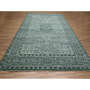 8'3"x11'7" Seaweed Green, Pre Historic 14th Century Influence, Mamluk Design, Natural Dyes, Hand Knotted, Pure Wool, Oriental Rug FWR459270