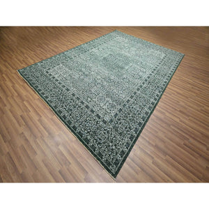8'3"x11'7" Seaweed Green, Pre Historic 14th Century Influence, Mamluk Design, Natural Dyes, Hand Knotted, Pure Wool, Oriental Rug FWR459270