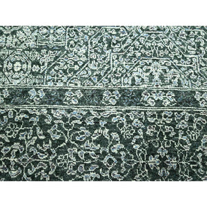 8'3"x11'7" Seaweed Green, Pre Historic 14th Century Influence, Mamluk Design, Natural Dyes, Hand Knotted, Pure Wool, Oriental Rug FWR459270