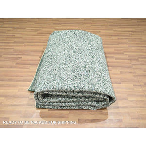 8'3"x11'7" Seaweed Green, Pre Historic 14th Century Influence, Mamluk Design, Natural Dyes, Hand Knotted, Pure Wool, Oriental Rug FWR459270