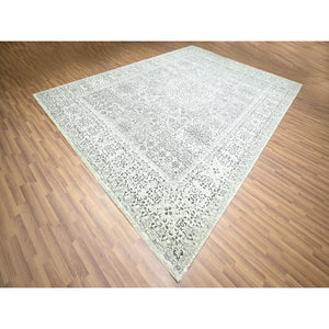 10'x14' Chiffon White, Pre Historic 14th Century Influence, Mamluk Design, Natural Dyes, Hand Knotted, Pure Wool, Oriental Rug FWR459288