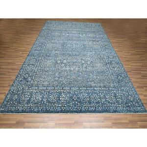 9'x12' Aegean Blue, Pre Historic 14th Century Influence, Mamluk Design, Natural Dyes, Hand Knotted, Pure Wool, Oriental Rug FWR459348