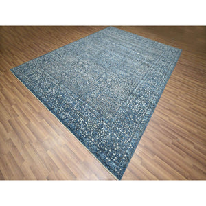 9'x12' Aegean Blue, Pre Historic 14th Century Influence, Mamluk Design, Natural Dyes, Hand Knotted, Pure Wool, Oriental Rug FWR459348