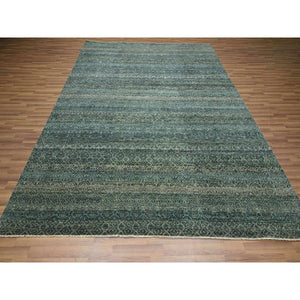 8'1"x10' Teal Green, Hand Knotted, Kohinoor Herat Pattern, Small Geometric Repetitive Diamond Design, Soft Wool, Tone On Tone, Oriental Rug FWR459414