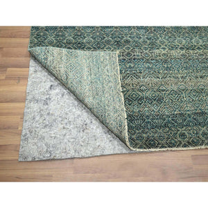 8'1"x10' Teal Green, Hand Knotted, Kohinoor Herat Pattern, Small Geometric Repetitive Diamond Design, Soft Wool, Tone On Tone, Oriental Rug FWR459414