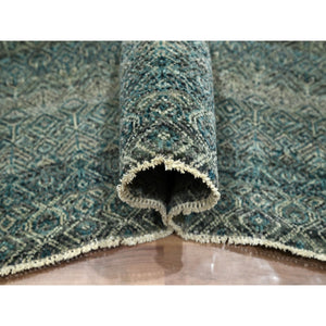 8'1"x10' Teal Green, Hand Knotted, Kohinoor Herat Pattern, Small Geometric Repetitive Diamond Design, Soft Wool, Tone On Tone, Oriental Rug FWR459414
