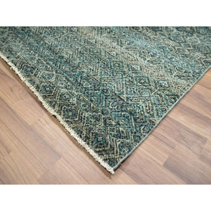 8'1"x10' Teal Green, Hand Knotted, Kohinoor Herat Pattern, Small Geometric Repetitive Diamond Design, Soft Wool, Tone On Tone, Oriental Rug FWR459414
