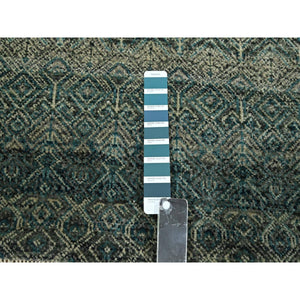 8'1"x10' Teal Green, Hand Knotted, Kohinoor Herat Pattern, Small Geometric Repetitive Diamond Design, Soft Wool, Tone On Tone, Oriental Rug FWR459414