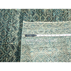 8'1"x10' Teal Green, Hand Knotted, Kohinoor Herat Pattern, Small Geometric Repetitive Diamond Design, Soft Wool, Tone On Tone, Oriental Rug FWR459414