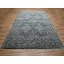 Load image into Gallery viewer, 8&#39;2&quot;x10&#39;2&quot; Charcoal Black, Tone On Tone, Wool And Silk With Intricate Star Design, Hand Knotted, Oriental Rug FWR459444