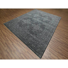 Load image into Gallery viewer, 8&#39;2&quot;x10&#39;2&quot; Charcoal Black, Tone On Tone, Wool And Silk With Intricate Star Design, Hand Knotted, Oriental Rug FWR459444