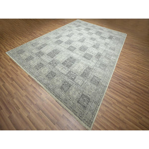 10'2"x14' Beige, Ancient Persian Garden Design, Tone On Tone, Hand Knotted, Pure Wool, Oriental Rug FWR459456