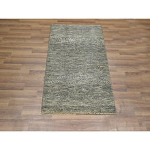 Load image into Gallery viewer, 2&#39;x3&#39; Beige, Modern Grass Design, Tone On Tone, Hand Knotted, Undyed Natural Wool, Mat, Sample, Oriental Rug FWR459486