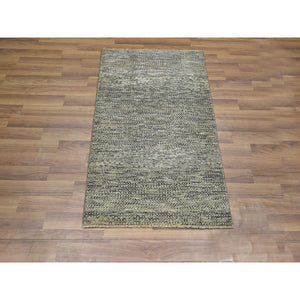 2'x3' Beige, Modern Grass Design, Tone On Tone, Hand Knotted, Undyed Natural Wool, Mat, Sample, Oriental Rug FWR459486