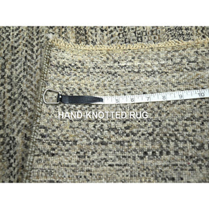 2'x3' Beige, Modern Grass Design, Tone On Tone, Hand Knotted, Undyed Natural Wool, Mat, Sample, Oriental Rug FWR459486