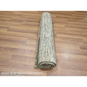2'x3' Beige, Modern Grass Design, Hand Knotted, Tone On Tone, Undyed Natural Wool, Mat, Sample, Oriental Rug FWR459492