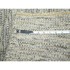 2'x3' Beige, Undyed Natural Wool, Modern Grass Design, Tone On Tone, Hand Knotted, Mat, Sample, Oriental Rug FWR459498