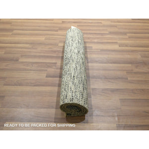 2'x3' Beige, Undyed Natural Wool, Modern Grass Design, Tone On Tone, Hand Knotted, Mat, Sample, Oriental Rug FWR459498
