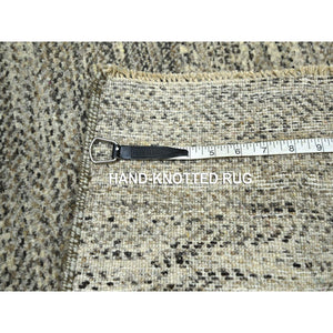 2'x3' Beige, Modern Grass Design, Hand Knotted, Undyed Natural Wool, Tone On Tone, Mat, Sample, Oriental Rug FWR459504