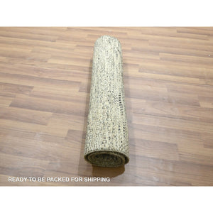 2'x3' Beige, Modern Grass Design, Hand Knotted, Undyed Natural Wool, Tone On Tone, Mat, Sample, Oriental Rug FWR459504