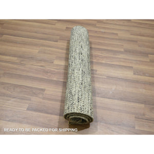 2'x3' Beige, Hand Knotted, Modern Grass Design, Tone On Tone, Undyed Natural Wool, Mat, Sample, Oriental Rug FWR459510