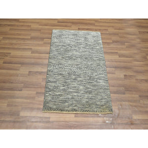 2'x3' Beige, Modern Grass Design, Tone On Tone, Hand Knotted, Undyed Natural Wool, Mat, Sample, Oriental Rug FWR459516