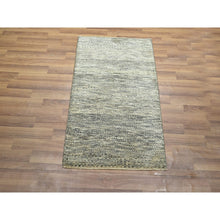 Load image into Gallery viewer, 2&#39;x3&#39; Beige, Undyed Natural Wool, Modern Grass Design, Tone On Tone, Hand Knotted, Mat, Sample, Oriental Rug FWR459522