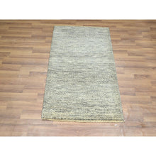 Load image into Gallery viewer, 2&#39;x3&#39; Beige, Modern Grass Design, Undyed Natural Wool, Tone On Tone, Hand Knotted, Mat, Sample, Oriental Rug FWR459528
