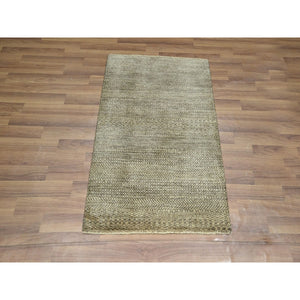 2'x3' Cedar Brown, Modern Grass Design, Hand Knotted, Tone On Tone, Undyed Natural Wool, Mat, Sample, Oriental Rug FWR459534