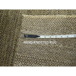 2'x3' Cedar Brown, Modern Grass Design, Hand Knotted, Tone On Tone, Undyed Natural Wool, Mat, Sample, Oriental Rug FWR459534