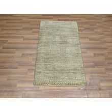 Load image into Gallery viewer, 2&#39;x3&#39; Khaki Brown, Modern Grass Design, Undyed Natural Wool, Tone On Tone, Hand Knotted, Mat, Sample, Oriental Rug FWR459540