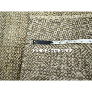 2'x3' Khaki Brown, Modern Grass Design, Undyed Natural Wool, Tone On Tone, Hand Knotted, Mat, Sample, Oriental Rug FWR459540