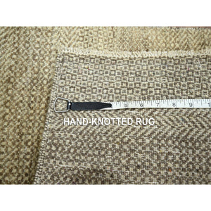 2'x3' Ecru Brown, Modern Grass Design, Tone On Tone, Undyed Natural Wool, Hand Knotted, Mat, Sample, Oriental Rug FWR459546