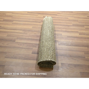 2'x3' Ecru Brown, Modern Grass Design, Tone On Tone, Undyed Natural Wool, Hand Knotted, Mat, Sample, Oriental Rug FWR459546