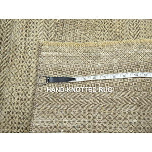2'x3' Khaki Brown, Modern Grass Design, Tone On Tone, Undyed Natural Wool, Hand Knotted, Mat, Sample, Oriental Rug FWR459552