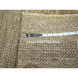 2'x3' Cedar Brown, Modern Grass Design, Tone On Tone, Hand Knotted, Undyed Natural Wool, Mat, Sample, Oriental Rug FWR459558