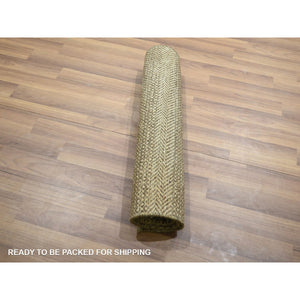 2'x3' Cedar Brown, Modern Grass Design, Tone On Tone, Hand Knotted, Undyed Natural Wool, Mat, Sample, Oriental Rug FWR459558