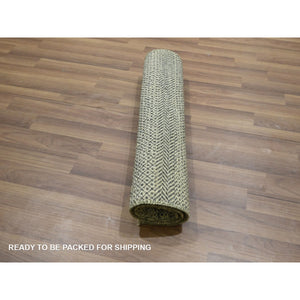 2'x3' Beige-gray, Modern Grass Design, Tone On Tone, Hand Knotted, Undyed Natural Wool, Mat, Sample, Oriental Rug FWR459564
