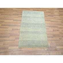 Load image into Gallery viewer, 2&#39;x3&#39; Beige, Hand Knotted, Modern Grass Design, Tone On Tone, Undyed Natural Wool, Mat, Sample, Oriental Rug FWR459570