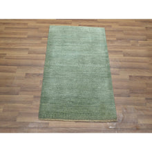 Load image into Gallery viewer, 2&#39;x3&#39; Viridian Green, Natural Wool, Modern Grass Design, Tone On Tone, Hand Knotted, Mat, Sample, Oriental Rug FWR459600