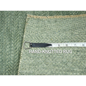 2'x3' Viridian Green, Natural Wool, Modern Grass Design, Tone On Tone, Hand Knotted, Mat, Sample, Oriental Rug FWR459600